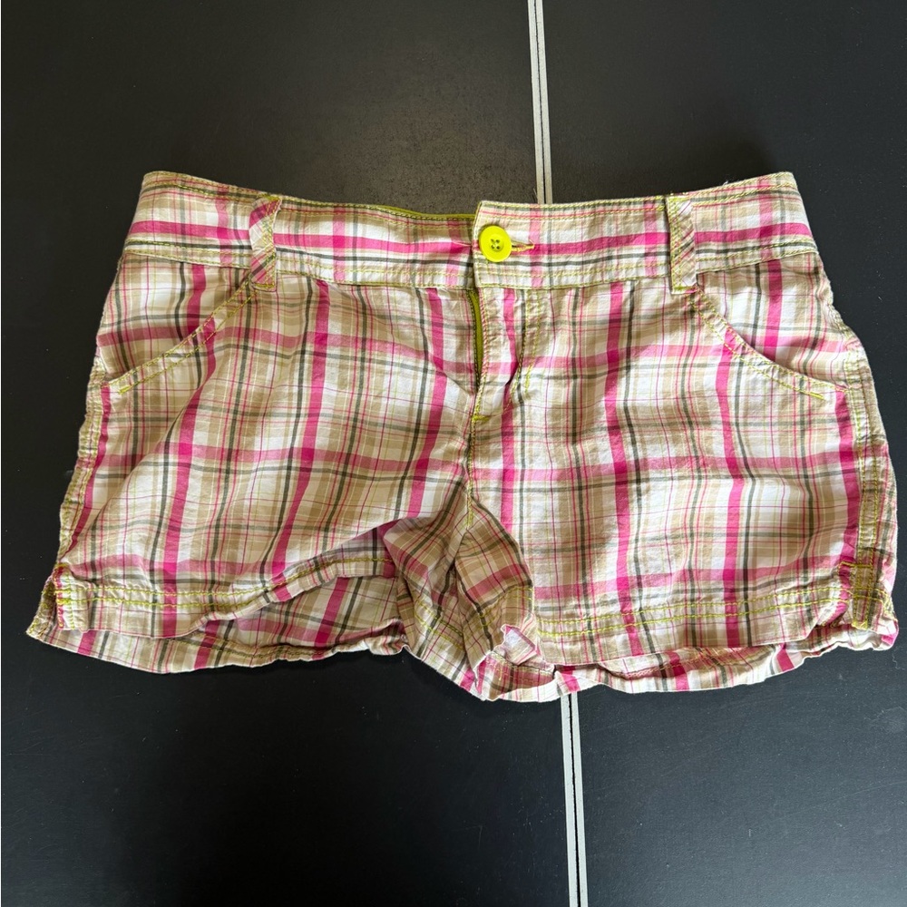 SO Women's Plaid Shorts with Pink and Tan